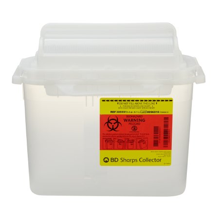 Sharps Container BD™ 12 H X 12 W X 4-4/5 D Inch 5.4 Quart Translucent White Base / Translucent White Lid Horizontal Entry Counter Balanced Door Lid (1/EA 20/CS) by BD  ID 305551